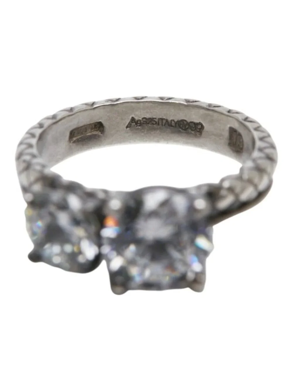 Bottega Veneta Intrecciato Ring Silver Cubic Zirconia